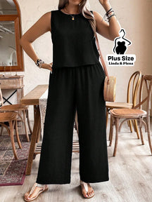 Conjunto Regata Cropped Pantalona Cós Alto Plus Size Preto / G Conjunto Regata Cropped Pantalona Cós Alto Plus Size
