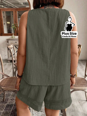 Conjunto Regata Detalhe Renda Shorts Cós Elástico Plus Size Conjunto Regata Detalhe Renda Shorts Cós Elástico Plus Size