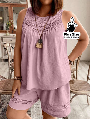 Conjunto Regata Detalhe Renda Shorts Cós Elástico Plus Size Conjunto Regata Detalhe Renda Shorts Cós Elástico Plus Size