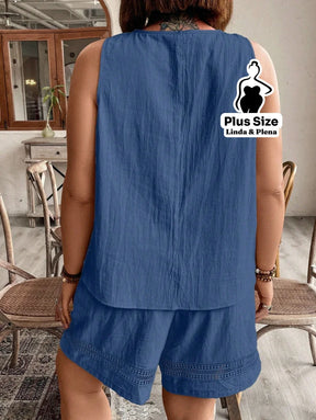 Conjunto Regata Detalhe Renda Shorts Cós Elástico Plus Size Conjunto Regata Detalhe Renda Shorts Cós Elástico Plus Size