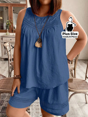 Conjunto Regata Detalhe Renda Shorts Cós Elástico Plus Size Conjunto Regata Detalhe Renda Shorts Cós Elástico Plus Size