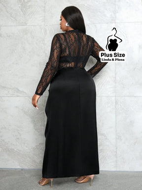 Conjunto Renda Com Saia Longa E Detalhe Cetim Plus Size Conjunto Renda Com Saia Longa E Detalhe Cetim Plus Size