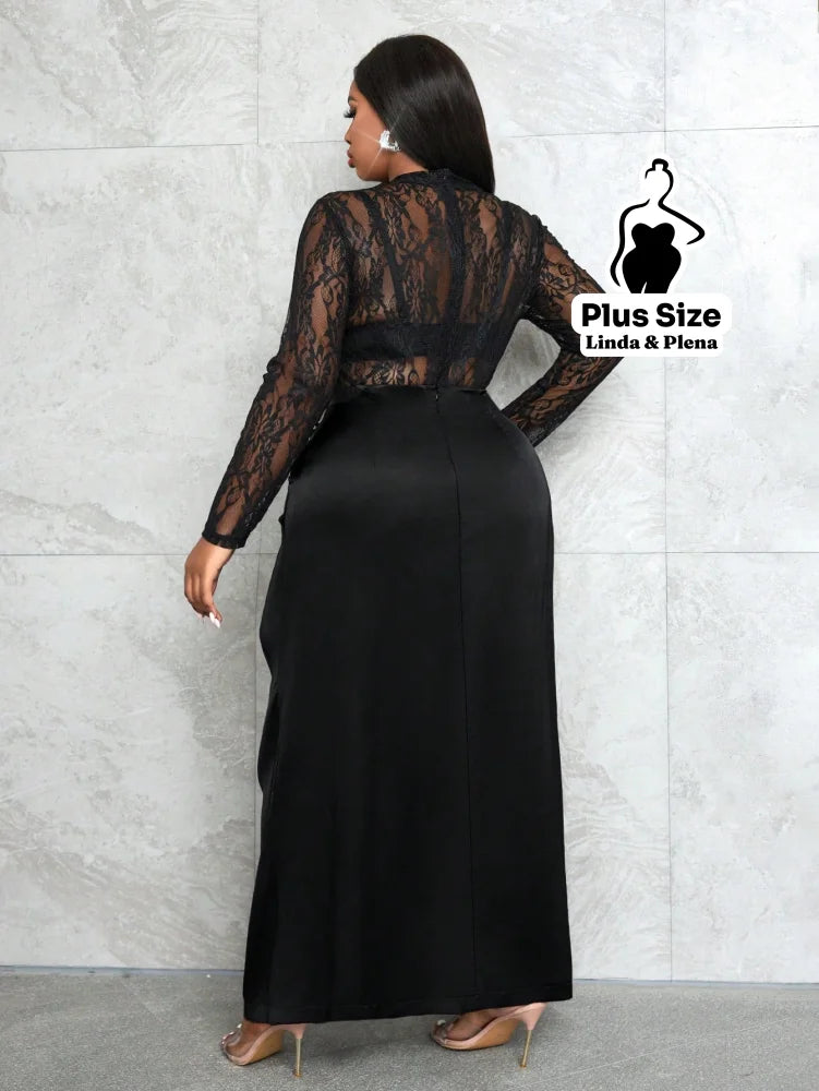Conjunto Renda Com Saia Longa E Detalhe Cetim Plus Size Conjunto Renda Com Saia Longa E Detalhe Cetim Plus Size