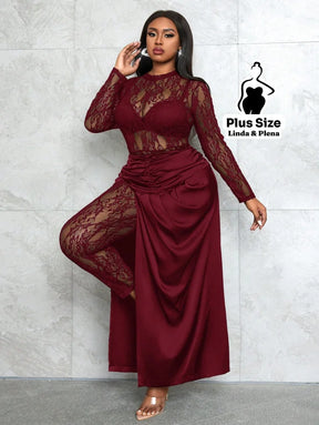 Conjunto Renda Com Saia Longa E Detalhe Cetim Plus Size Conjunto Renda Com Saia Longa E Detalhe Cetim Plus Size