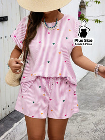 Conjunto Short E Blusa Estampados Em Tecido Leve Plus Size Rosa e Branco / G Conjunto Short E Blusa Estampados Em