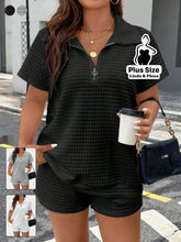 Conjunto Texturizado Com Zíper E Gola Polo Plus Size Conjunto Texturizado Com Zíper E Gola Polo Plus Size