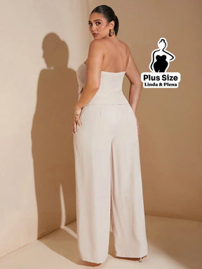 Conjunto Tomara Que Caia Botões Pantalona Cintura Alta Plus Size Conjunto Tomara Que Caia Botões Pantalona Cintura Alta
