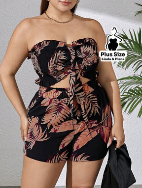 Conjunto Tomara Que Caia Com Estampa Tropical Plus Size Conjunto Tomara Que Caia Com Estampa Tropical Plus Size