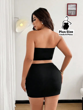 Conjunto Tomara Que Caia Com Flor E Saia Curta Justa Plus Size Conjunto Tomara Que Caia Com Flor E Saia Curta Justa