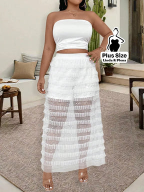 Conjunto Tomara Que Caia Com Saia Transparente Plissada Plus Size Conjunto Tomara Que Caia Com Saia Babados E Fenda