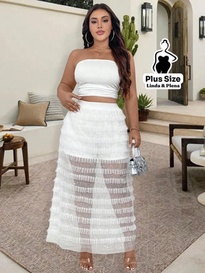 Conjunto Tomara Que Caia Com Saia Transparente Plissada Plus Size G Conjunto Tomara Que Caia Com Saia Babados E Fenda