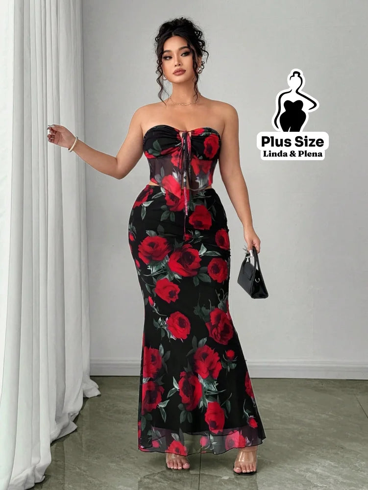 Conjunto Tomara Que Caia Estampado Com Saia Longa Plus Size G Conjunto Tomara Que Caia Estampado Com Saia Longa Plus