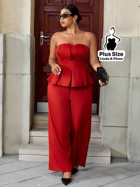Conjunto Tomara Que Caia Estruturado Com Calça Solta Plus Size Conjunto Tomara Que Caia Estruturado Com Calça Solta