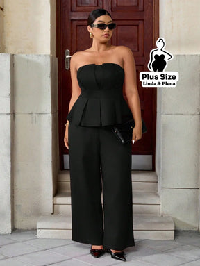Conjunto Tomara Que Caia Estruturado Com Calça Solta Plus Size Conjunto Tomara Que Caia Estruturado Com Calça Solta