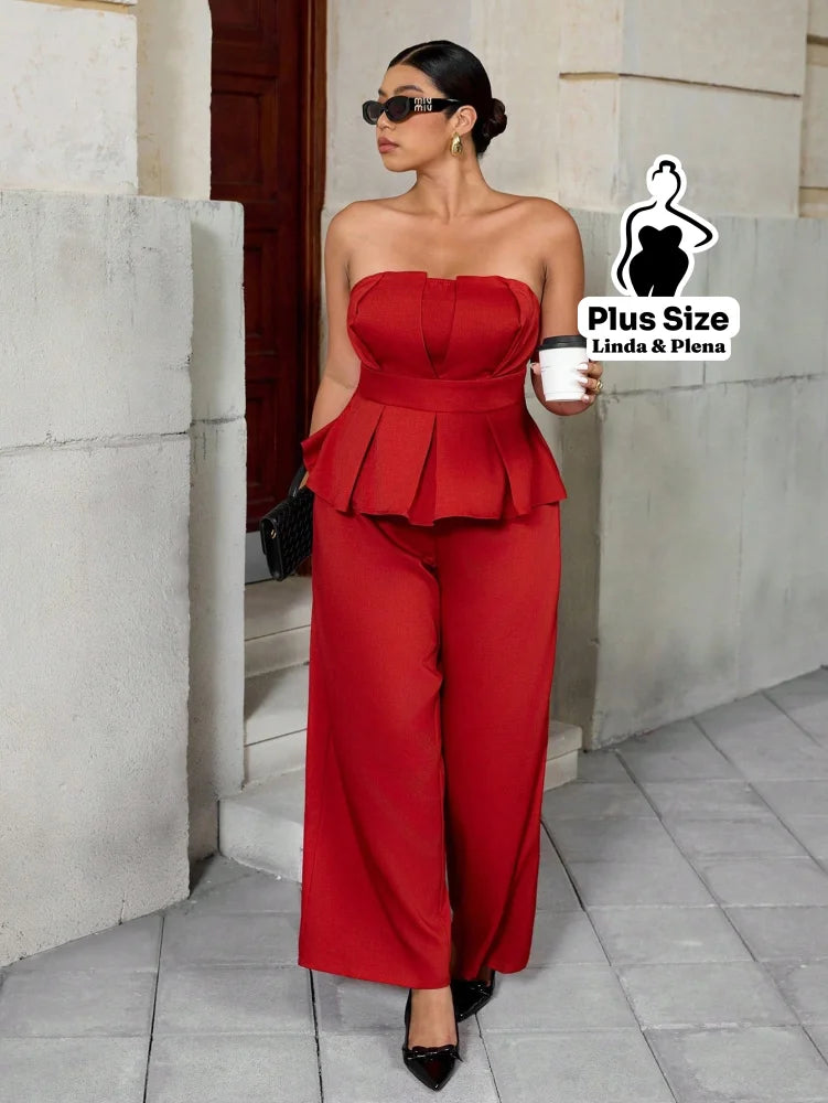Conjunto Tomara Que Caia Estruturado Com Calça Solta Plus Size G Conjunto Tomara Que Caia Estruturado Com Calça Solta