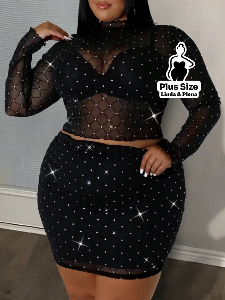 Conjunto Tule Brilhante Com Cropped Manga Longa E Saia Curta Plus Size G Conjunto Tule Brilhante Com Cropped Manga