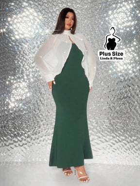 Conjunto Tule Brilhante Com Mangas Bufantes E Saia Plus Size Conjunto Tule Brilhante Com Mangas Bufantes E Saia Plus