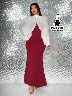 Conjunto Tule Brilhante Com Mangas Bufantes E Saia Plus Size Conjunto Tule Brilhante Com Mangas Bufantes E Saia Plus