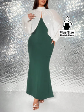 Conjunto Tule Brilhante Com Mangas Bufantes E Saia Plus Size Conjunto Tule Brilhante Com Mangas Bufantes E Saia Plus
