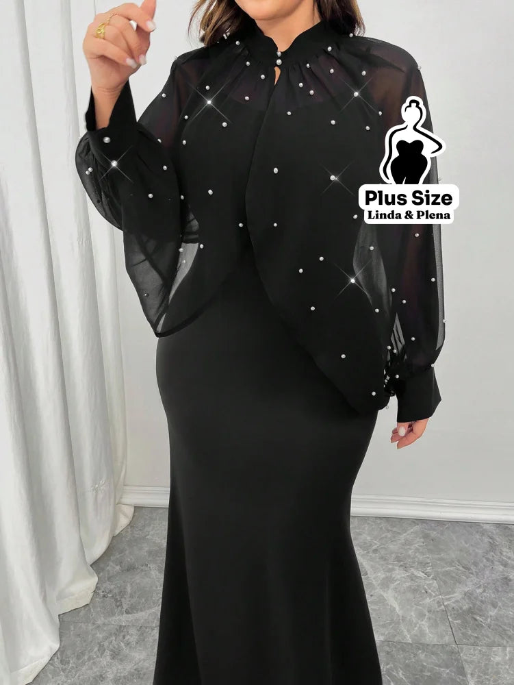 Conjunto Tule Brilhante Com Mangas Bufantes E Saia Plus Size Preto / G Conjunto Tule Brilhante Com Mangas Bufantes E