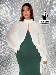 Conjunto Tule Brilhante Com Mangas Bufantes E Saia Plus Size Verde Escuro / G Conjunto Tule Brilhante Com Mangas