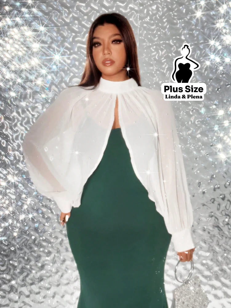 Conjunto Tule Brilhante Com Mangas Bufantes E Saia Plus Size Verde Escuro / G Conjunto Tule Brilhante Com Mangas