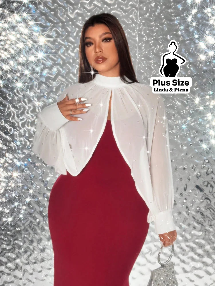 Conjunto Tule Brilhante Com Mangas Bufantes E Saia Plus Size Vinho / G Conjunto Tule Brilhante Com Mangas Bufantes E