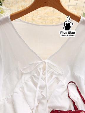 Conjunto Vestido Alça Fina Babados Saída Manga Longa Plus Size Conjunto Vestido Alça Fina Babados Saída Manga Longa