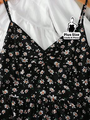 Conjunto Vestido Alça Fina Babados Saída Manga Longa Plus Size Conjunto Vestido Alça Fina Babados Saída Manga Longa