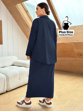 Conjunto Vestido Canelado Longo Com Camisa Lisa Plus Size Conjunto Vestido Canelado Longo Com Camisa Lisa Plus Size
