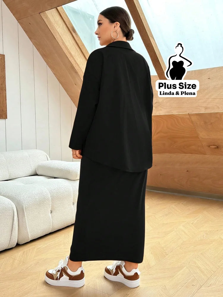 Conjunto Vestido Canelado Longo Com Camisa Lisa Plus Size Conjunto Vestido Canelado Longo Com Camisa Lisa Plus Size