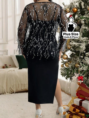 Conjunto Vestido Fenda Lateral Com Tule Bordado Plus Size Conjunto Vestido Fenda Lateral Com Tule Bordado Plus Size