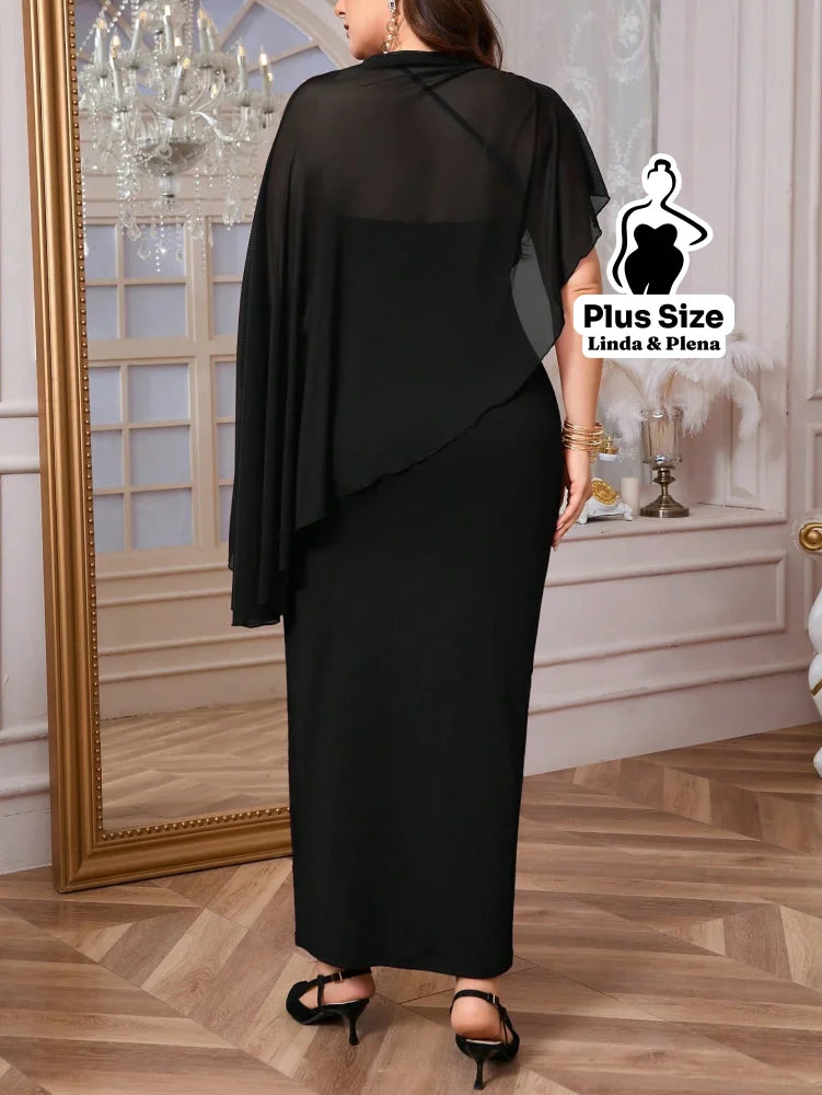 Conjunto Vestido Longo Com Capa Assimétrica Plus Size Conjunto Vestido Longo Com Capa Assimétrica Plus Size