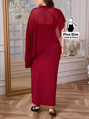 Conjunto Vestido Longo Com Capa Assimétrica Plus Size Conjunto Vestido Longo Com Capa Assimétrica Plus Size