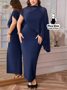 Conjunto Vestido Longo Com Capa Assimétrica Plus Size Conjunto Vestido Longo Com Capa Assimétrica Plus Size