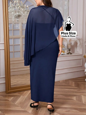 Conjunto Vestido Longo Com Capa Assimétrica Plus Size Conjunto Vestido Longo Com Capa Assimétrica Plus Size