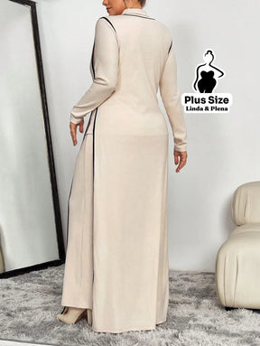 Conjunto Vestido Longo Com Detalhes Contrastantes Plus Size Conjunto Vestido Longo Com Detalhes Contrastantes Plus Size