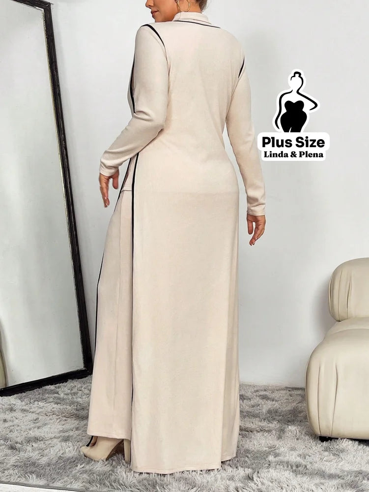 Conjunto Vestido Longo Com Detalhes Contrastantes Plus Size Conjunto Vestido Longo Com Detalhes Contrastantes Plus Size