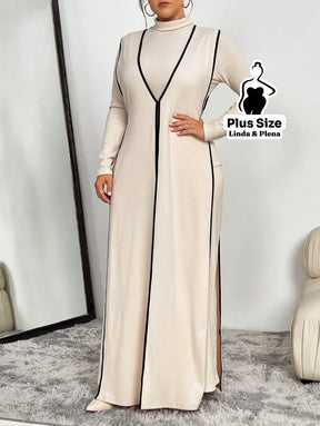 Conjunto Vestido Longo Com Detalhes Contrastantes Plus Size Conjunto Vestido Longo Com Detalhes Contrastantes Plus Size