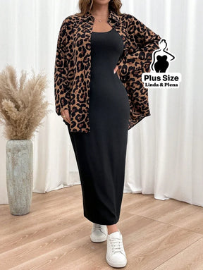 Conjunto Vestido Longo E Cardigan Estampado Plus Size Conjunto Vestido Longo E Cardigan Estampado Plus Size
