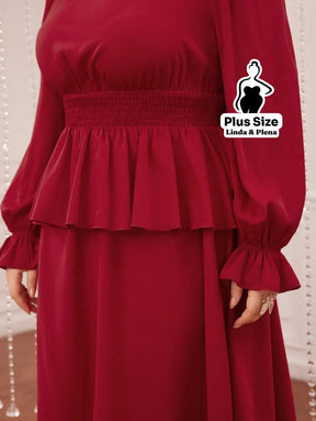 Conjunto Vestido Midi Com Babado E Manga Longa Plus Size Conjunto Vestido Midi Com Babado E Manga Longa Plus Size