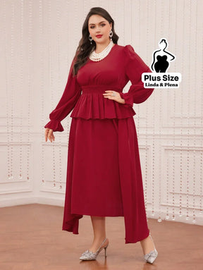 Conjunto Vestido Midi Com Babado E Manga Longa Plus Size Conjunto Vestido Midi Com Babado E Manga Longa Plus Size