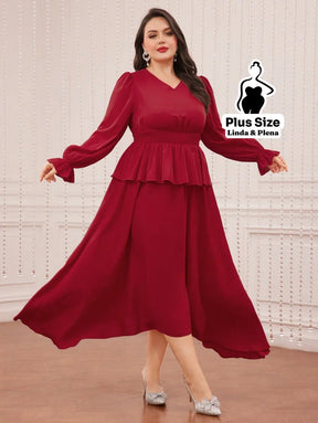 Conjunto Vestido Midi Com Babado E Manga Longa Plus Size G Conjunto Vestido Midi Com Babado E Manga Longa Plus Size